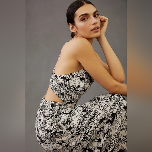 Anthropologie Dresses & Skirts - Anthropologie Black Printed Floral Linen Blend Midi Dress Size MP